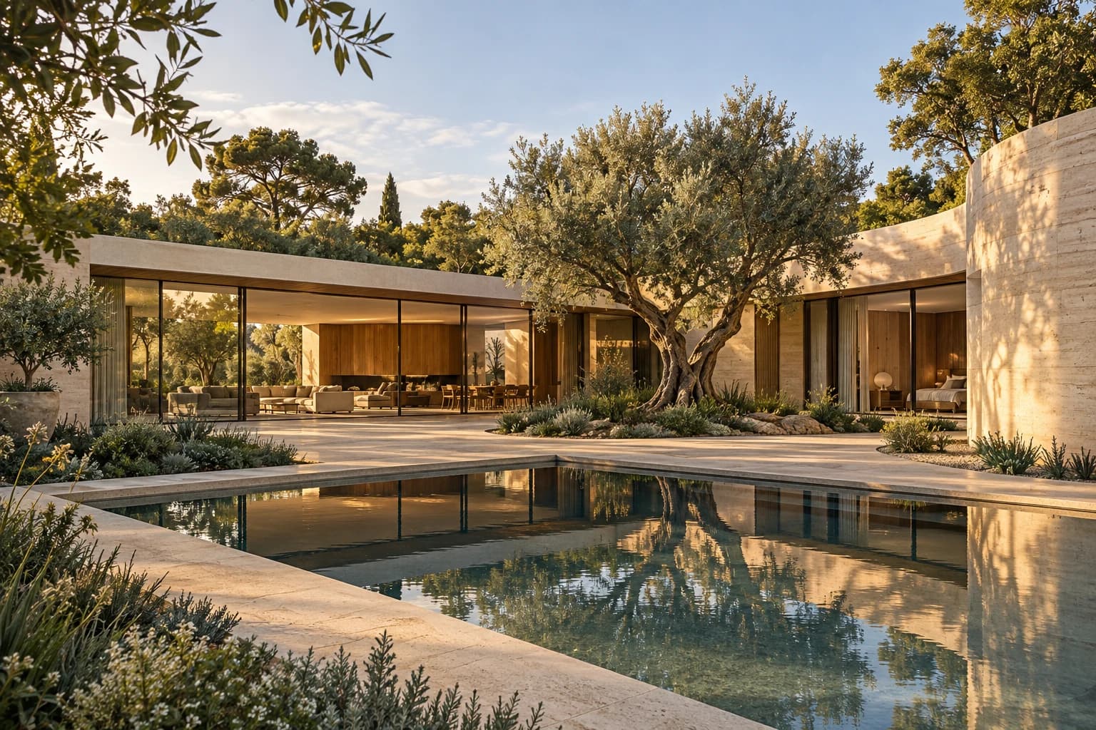 AI-generated courtyard residence in natural daylight